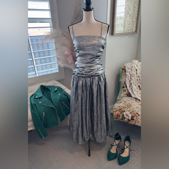 Anthropologie Dresses & Skirts - Anthropologie LAMAISÉ Studio Metallic Ruched Dress NWT $298 XS Silver